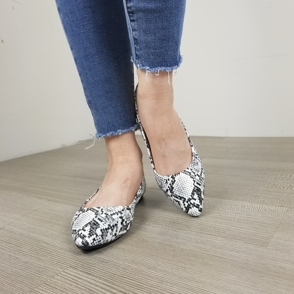 Shoes - Python Snake Print Pointy Toe Flat Shoes-c1